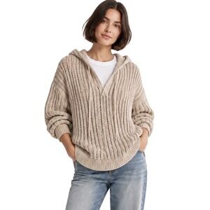 Aritzia Wilfred Free Cardan Hoodie XL Mullein Open Knit Cotton Sweater Coastal